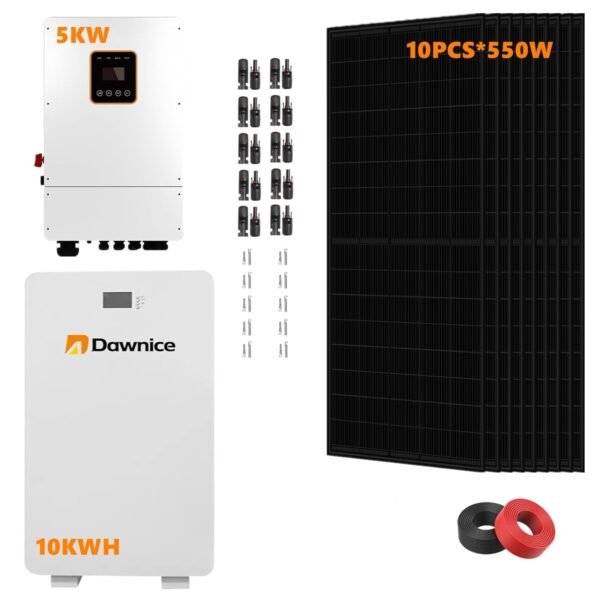 10KWH Hybrid Solar Power System Complete Kit Solar Home Energy Storage System 10PCS 550W Solar Panel (5500W) + 1Set 48V 5KW Split Phase Inverter Built in MPPT + 1Set 10kwh Lithium Battery